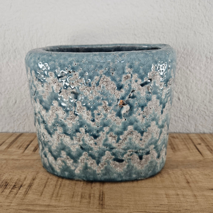 PTMD jasper blue ceramic pot wavy pattern 