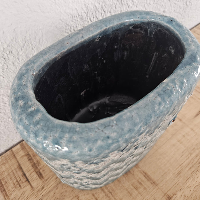 PTMD jasper blue ceramic pot wavy pattern 